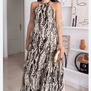 Zara Black and Cream Patterned Maxi Dress
